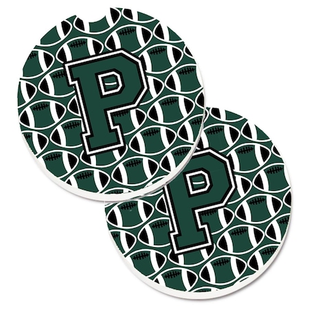 Carolines Treasures Letter P Football Green and White Cup Holder Car Coaster, PK2 CJ1071-PCARC